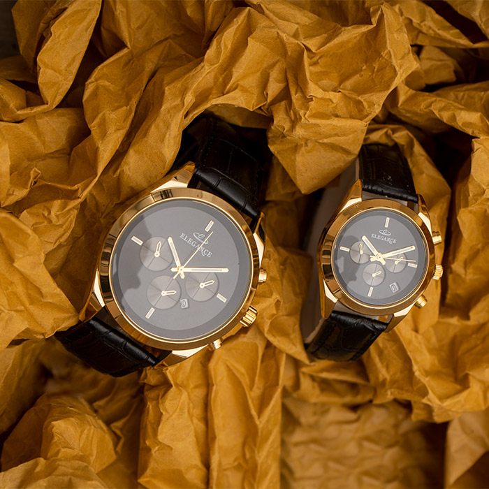 ست ساعت ELEGANCE مشکی طلایی مدل Leno