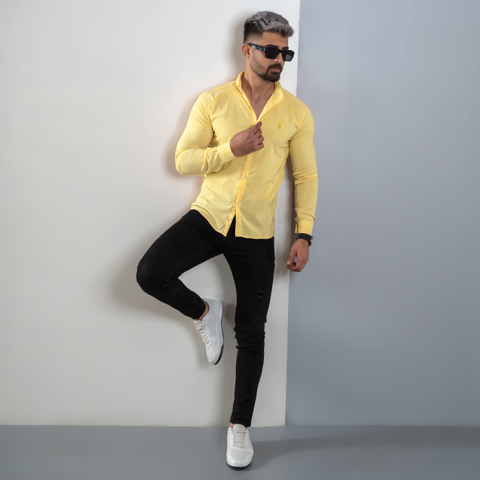 پیراهن مردانه لیمویی مدل VQ