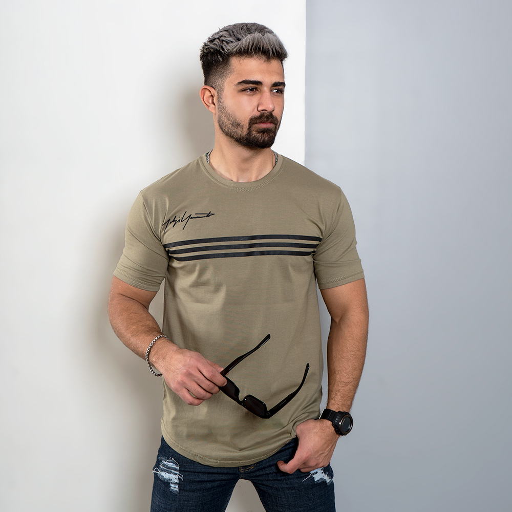 تیشرت مردانه سه خط سبز مدل DENVER
