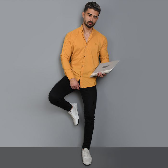 پیراهن خردلی مردانه مدل Fendi