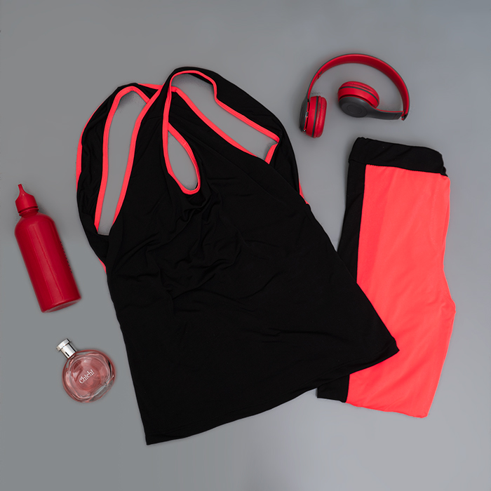 ست تاپ شوار زنانه ضربدری مشکی صورتی NAZI