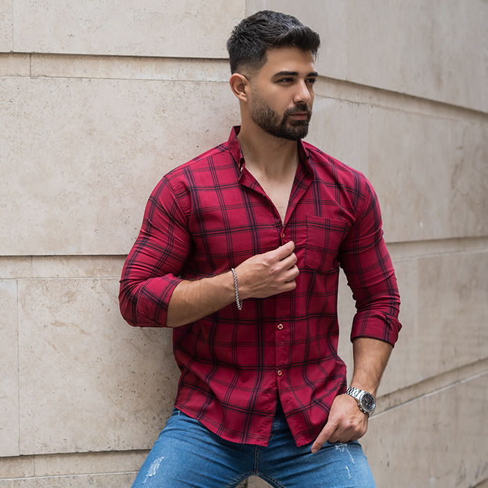 پیراهن مردانه قرمز مدل Tanpoosh