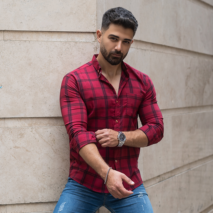 پیراهن مردانه قرمز مدل Tanpoosh