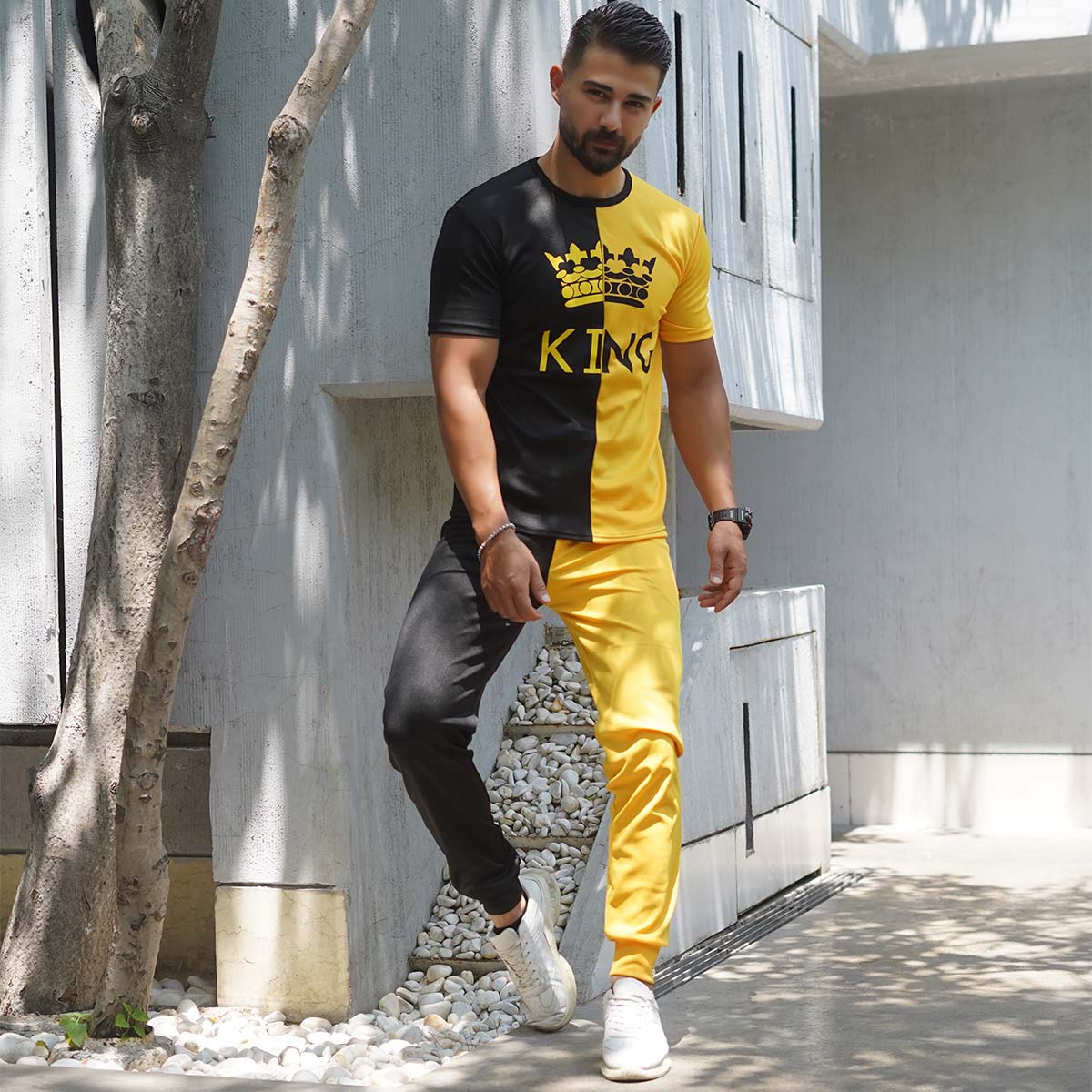 ست تیشرت شلوار مشکی زرد مدل Shahsan