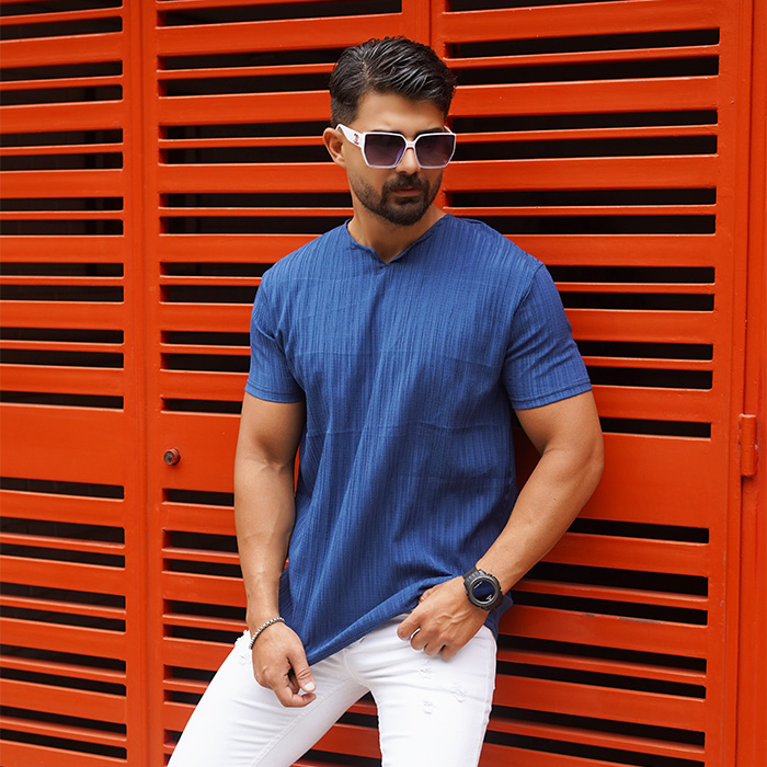 تیشرت مردانه آبی آستین کوتاه مدل Bardia