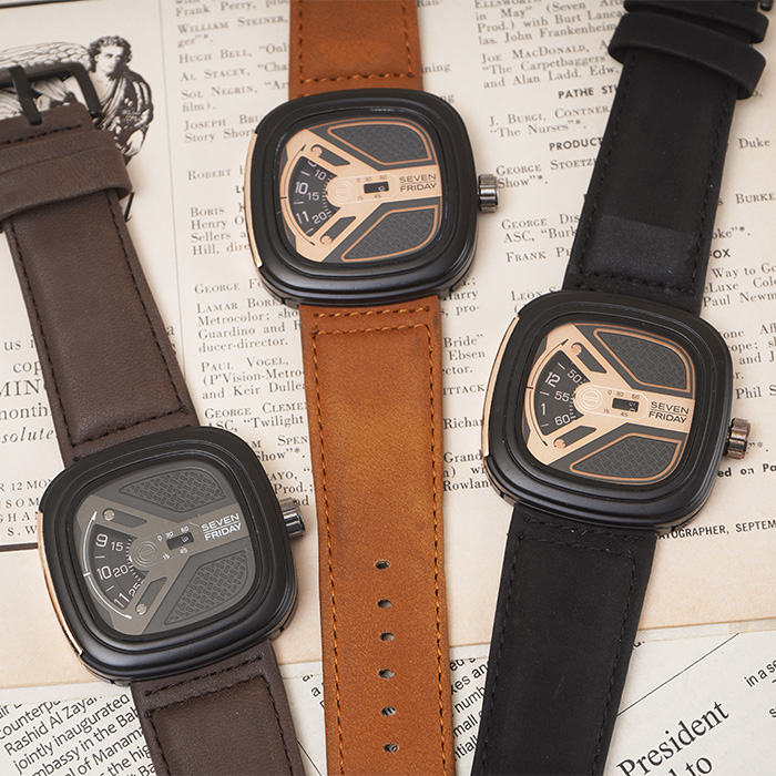 ساعت sevenfriday قهوه ای صفحه مشکی مدل richard