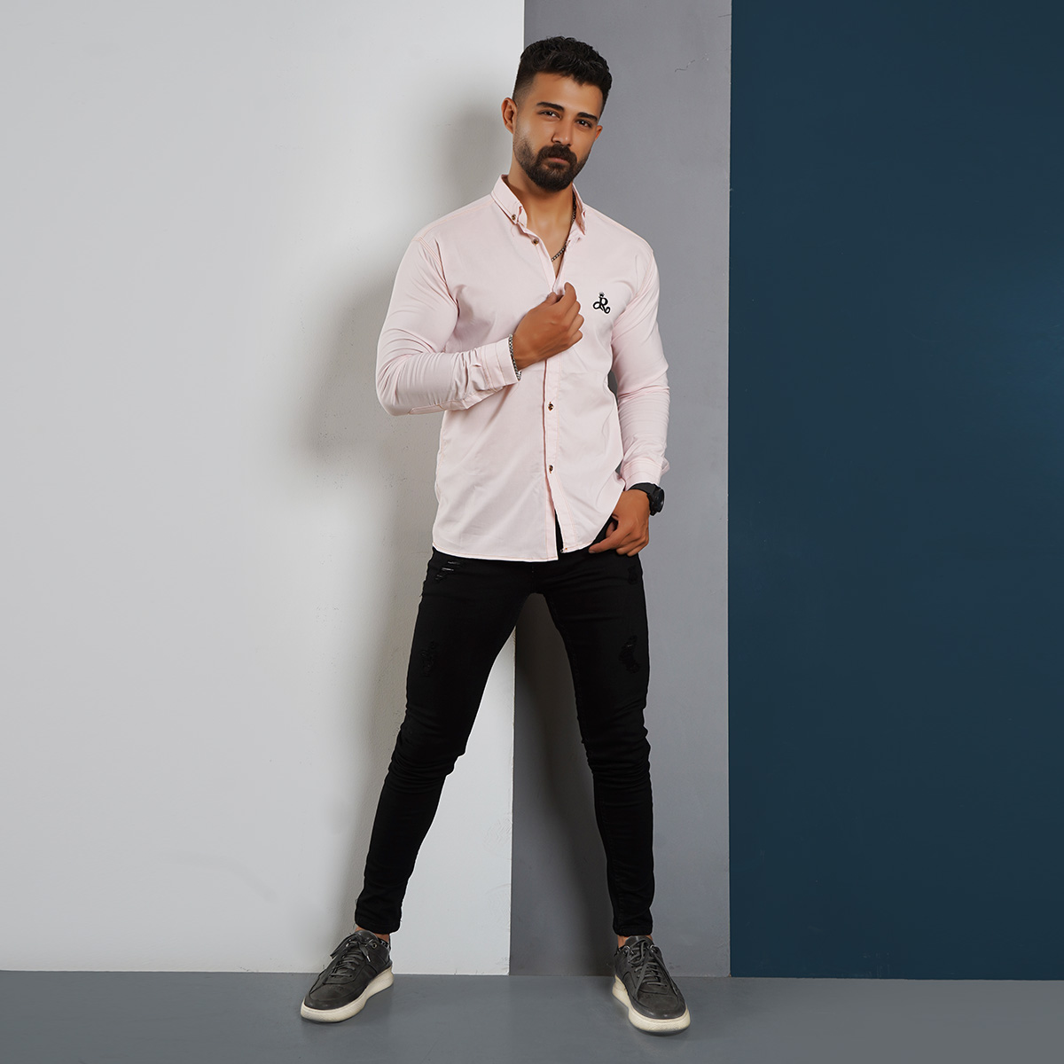 پیراهن مردانه صورتی کم رنگ مدل VQ