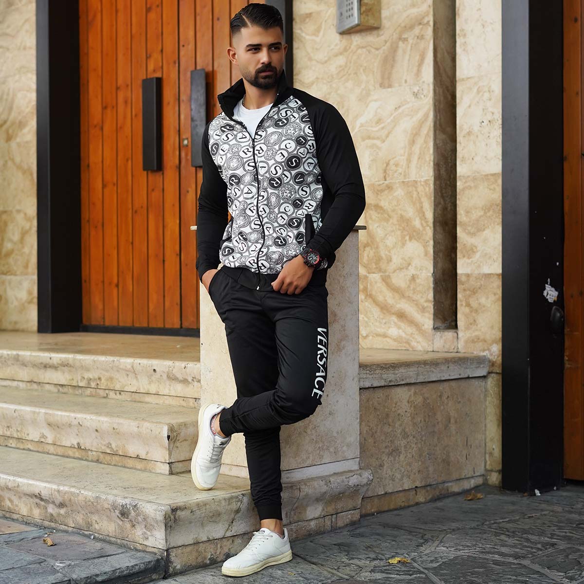 ست سوئیشرت شلوار مردانه سفید مدل Versace