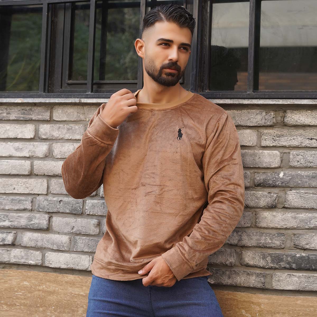 بلوز مردانه مخمل خاکی مدل Raden