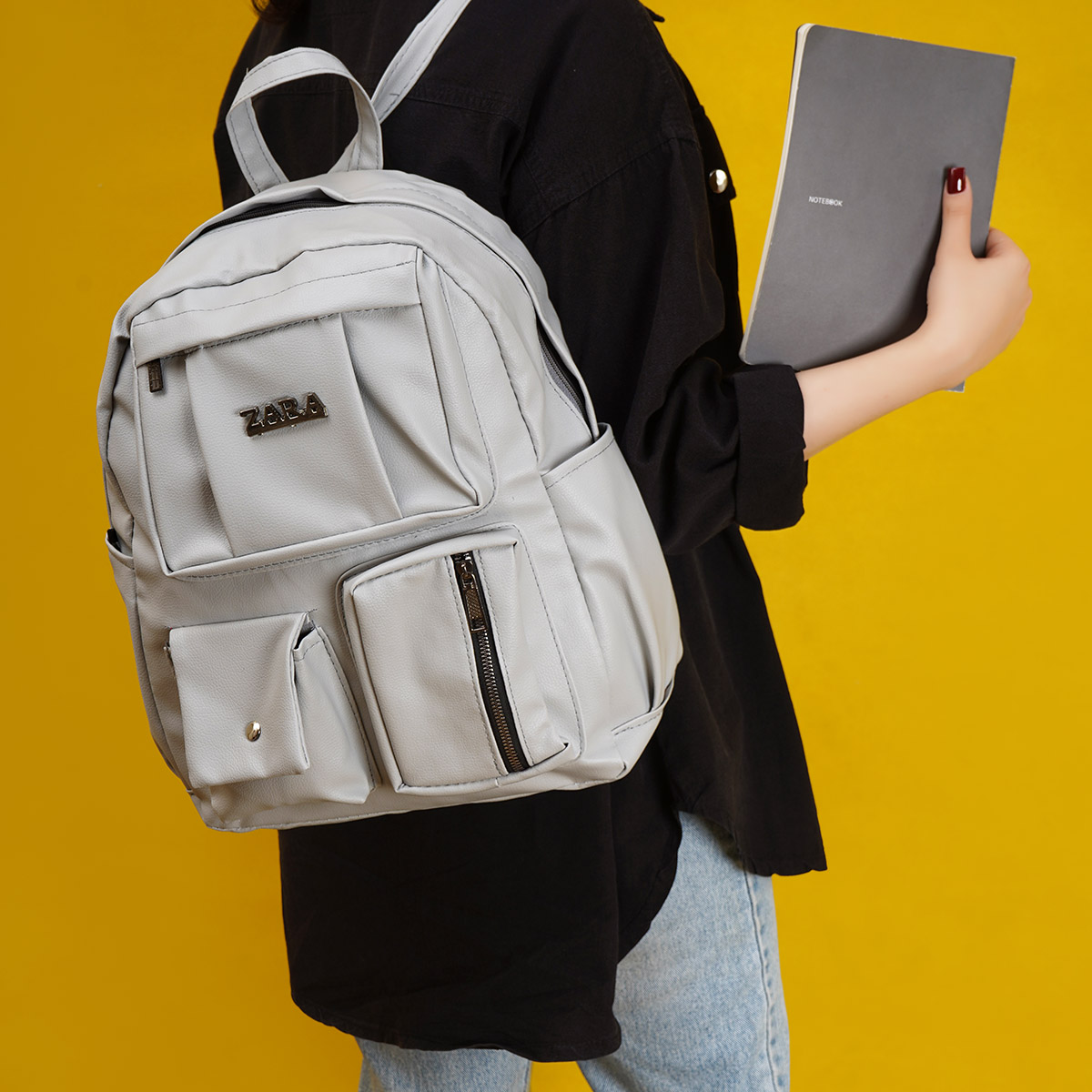 کوله پشتی چرم زنانه طوسی مدل ZARA