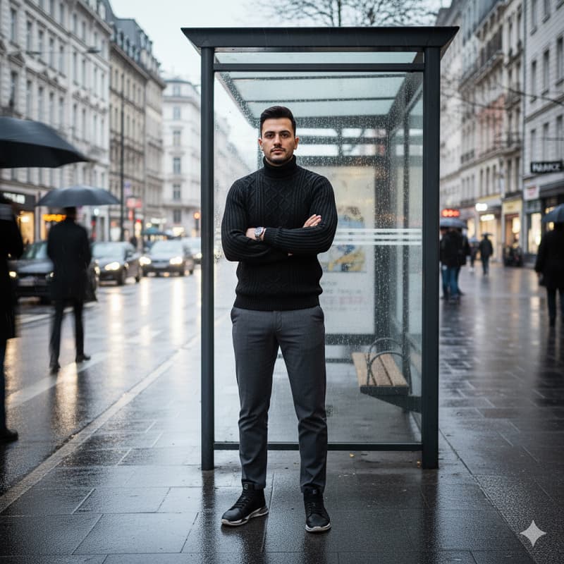 پلیوربافت مردانه مشکی یقه اسکی مدل Hakan