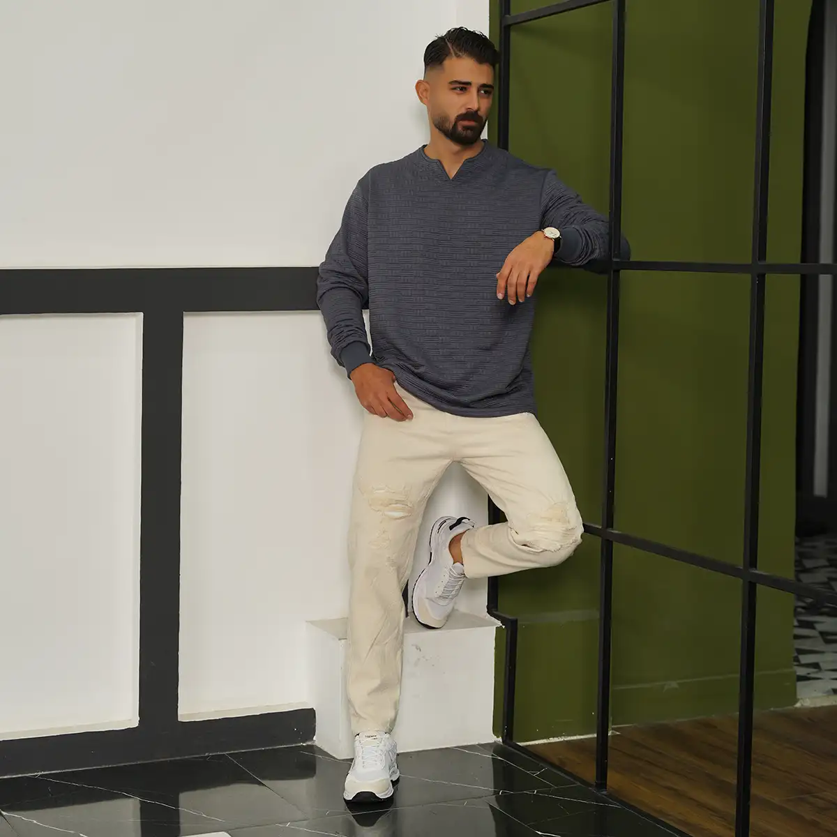 بلوز مردانه طوسی مدل Q99