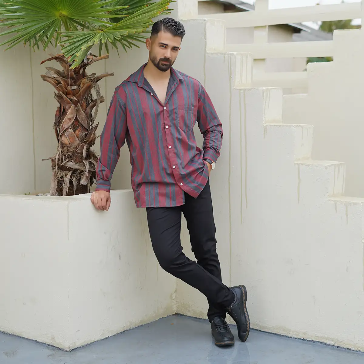 پیراهن مردانه مشکی قرمز مدل hirad