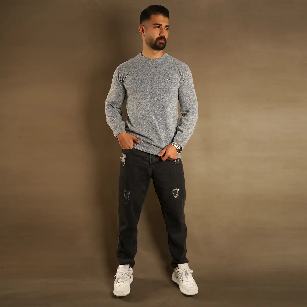 پلیور یقه گرد پوما طوسی مدل Danyal