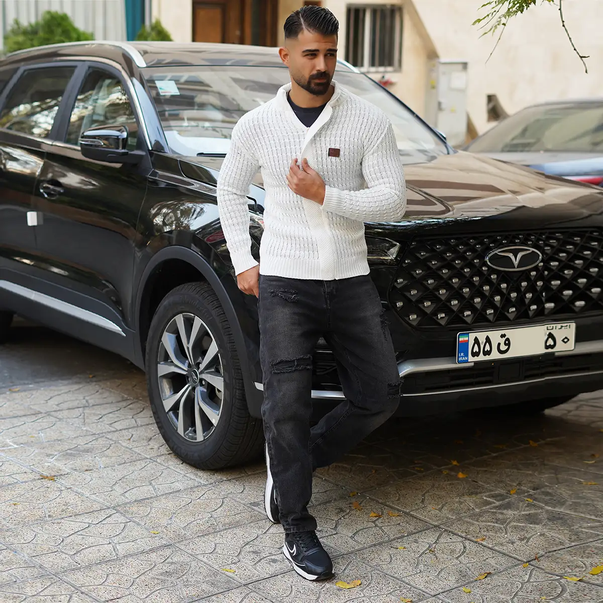 سوئیشرت بافت سفید مردانه مدل OKSEN