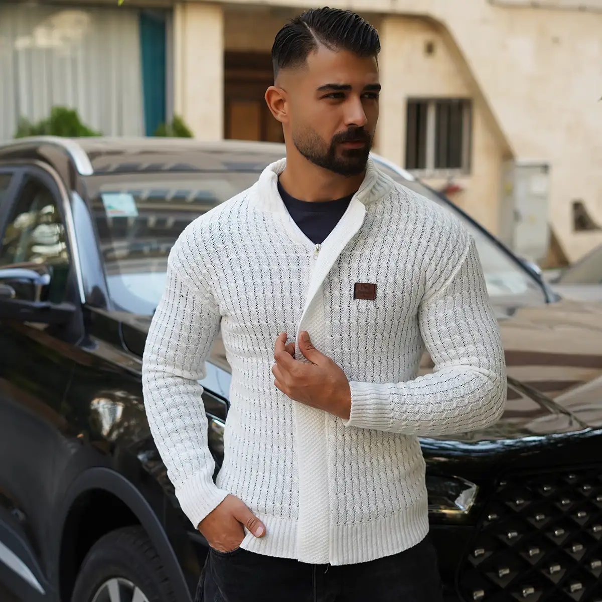 سوئیشرت بافت سفید مردانه مدل OKSEN