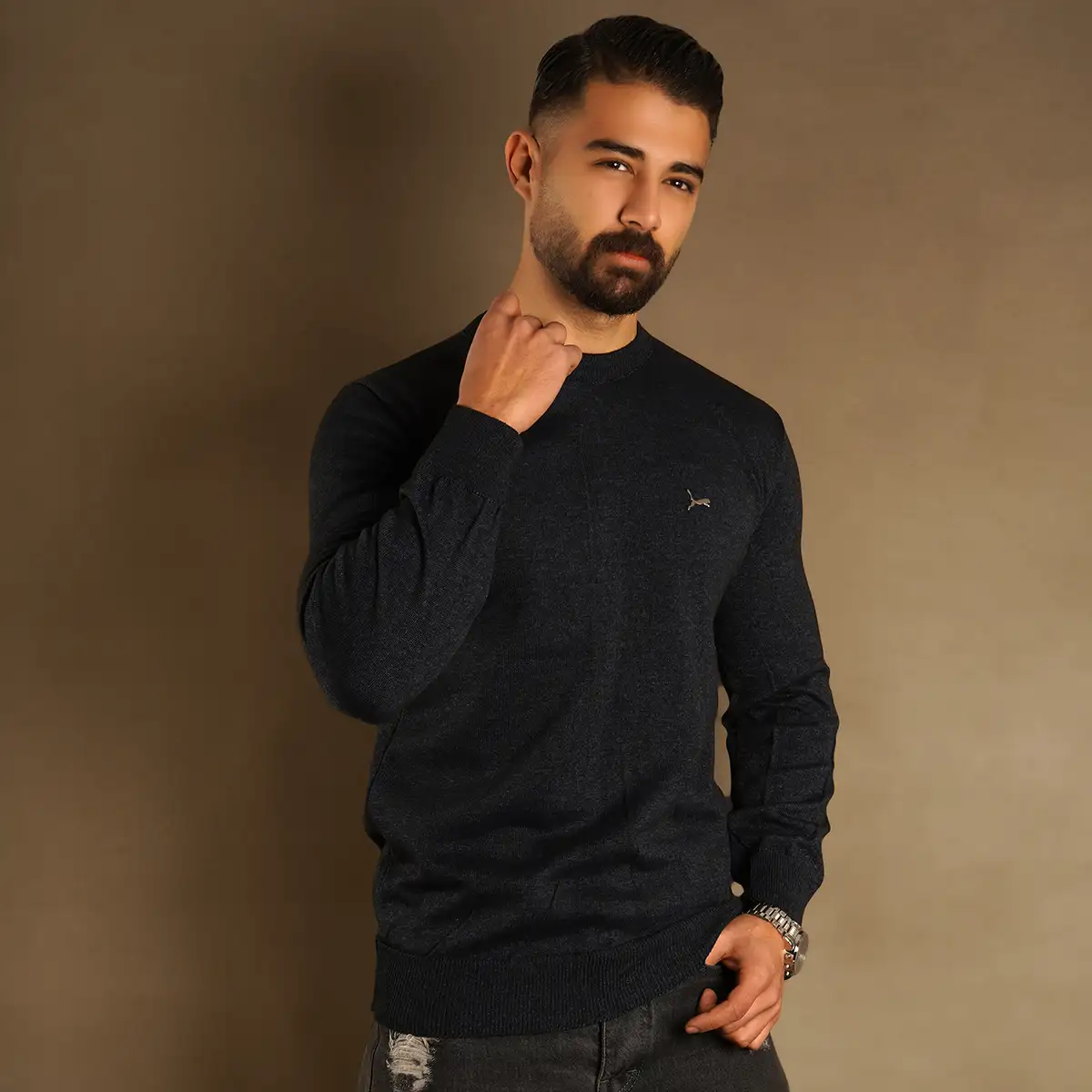 پلیور یقه گرد پوما سرمه ای مدل Danyal