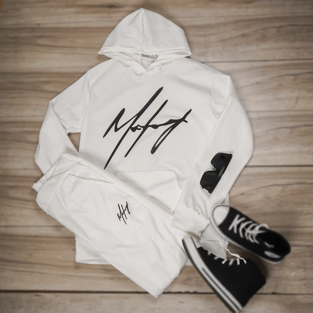 ست هودی شلوار سفید مردانه مدل maniyar