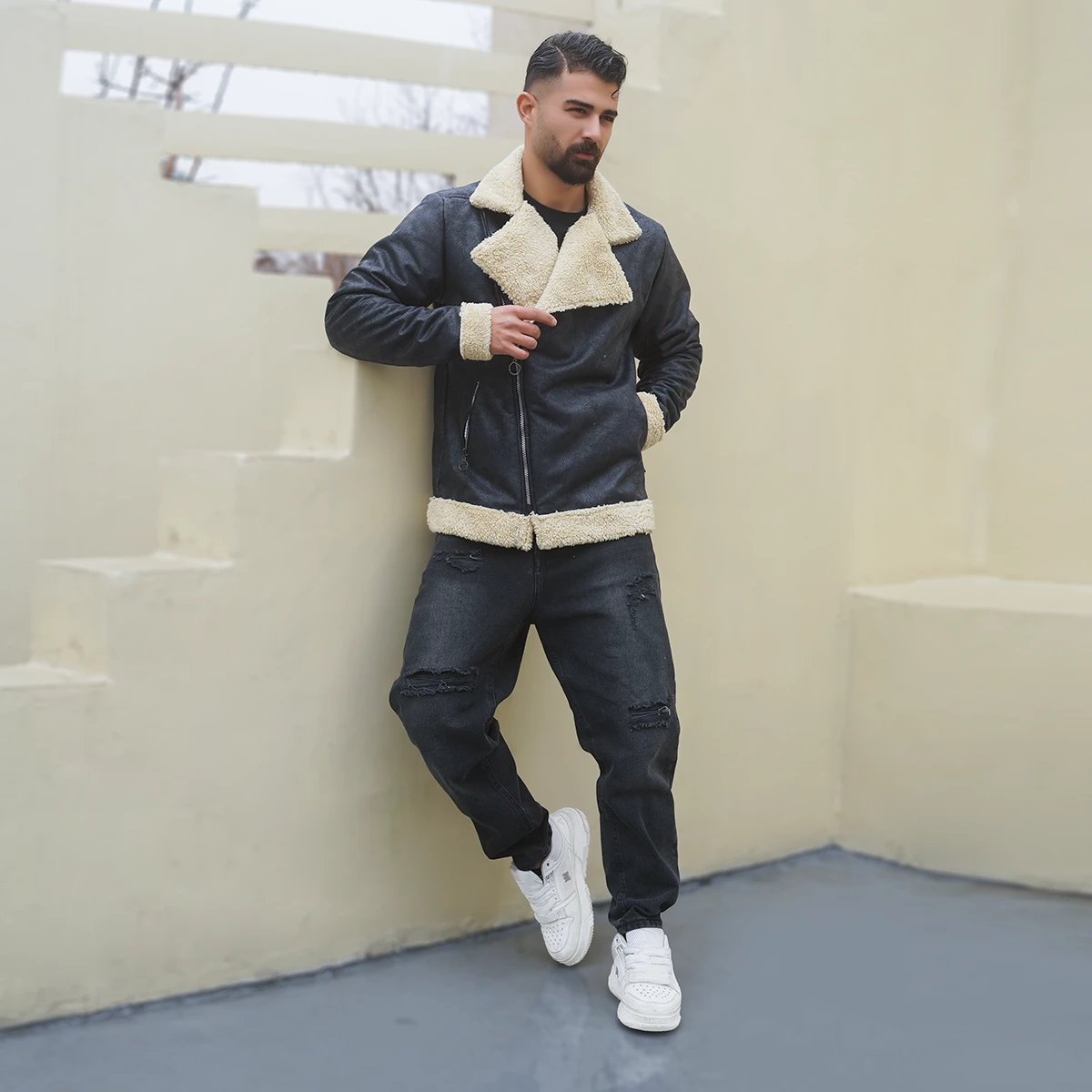 کاپشن چرم جیر بوفالو مدل Rexi