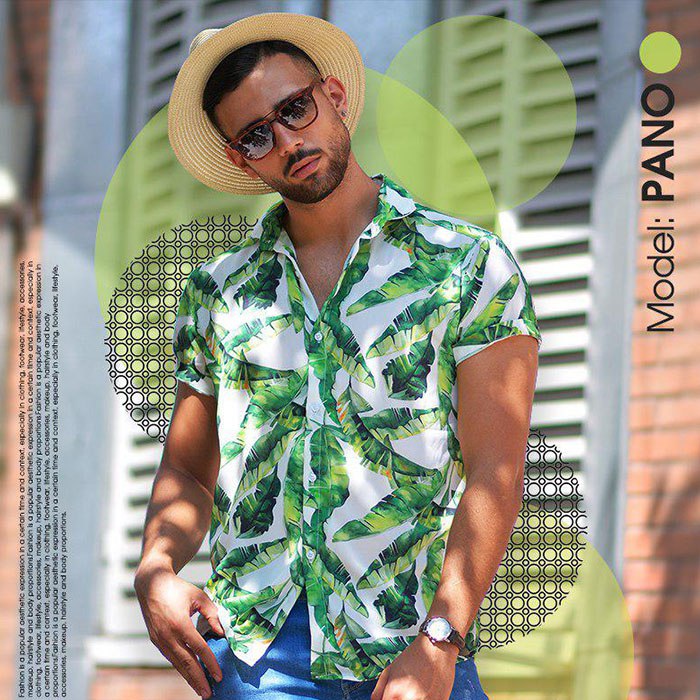 پیراهن مردانه هاوایی مدل PANO برگ موزی