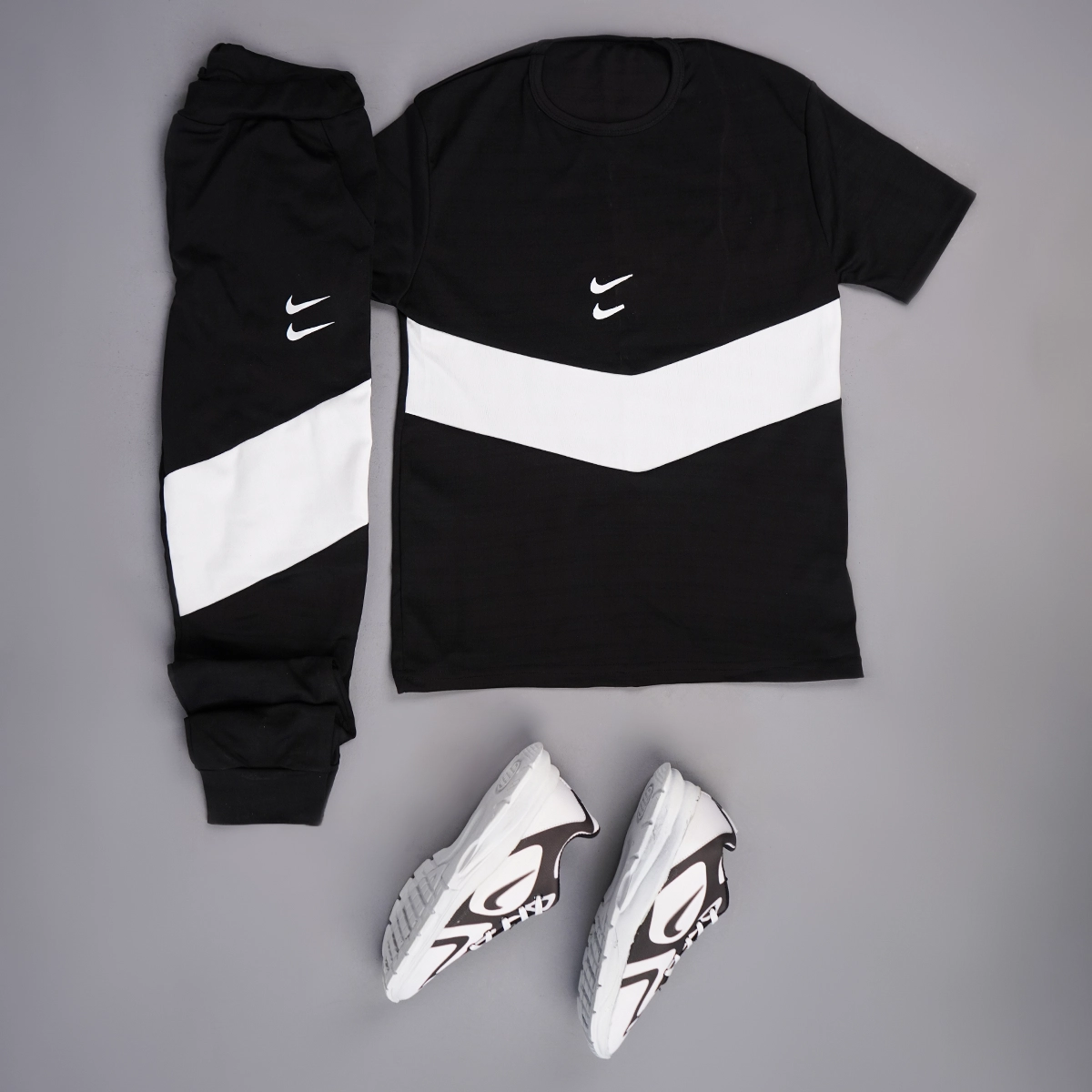 ست تیشرت شلوار دونایک مشکی سفید مردانه مدل Argo