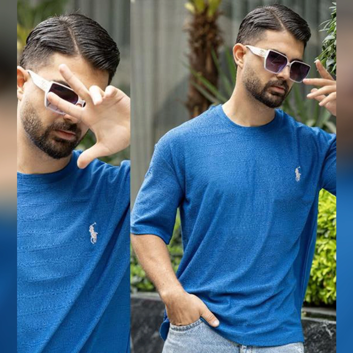 تیشرت مردانه پلو آبی مدل Moroco