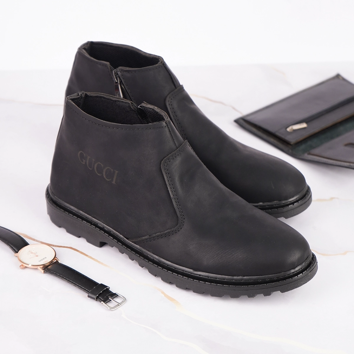 نیم بوت مردانه گوچی مشکی مات مدل SAMI