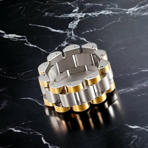 انگشترمردانه طلایی نقره ای مدل Rolex