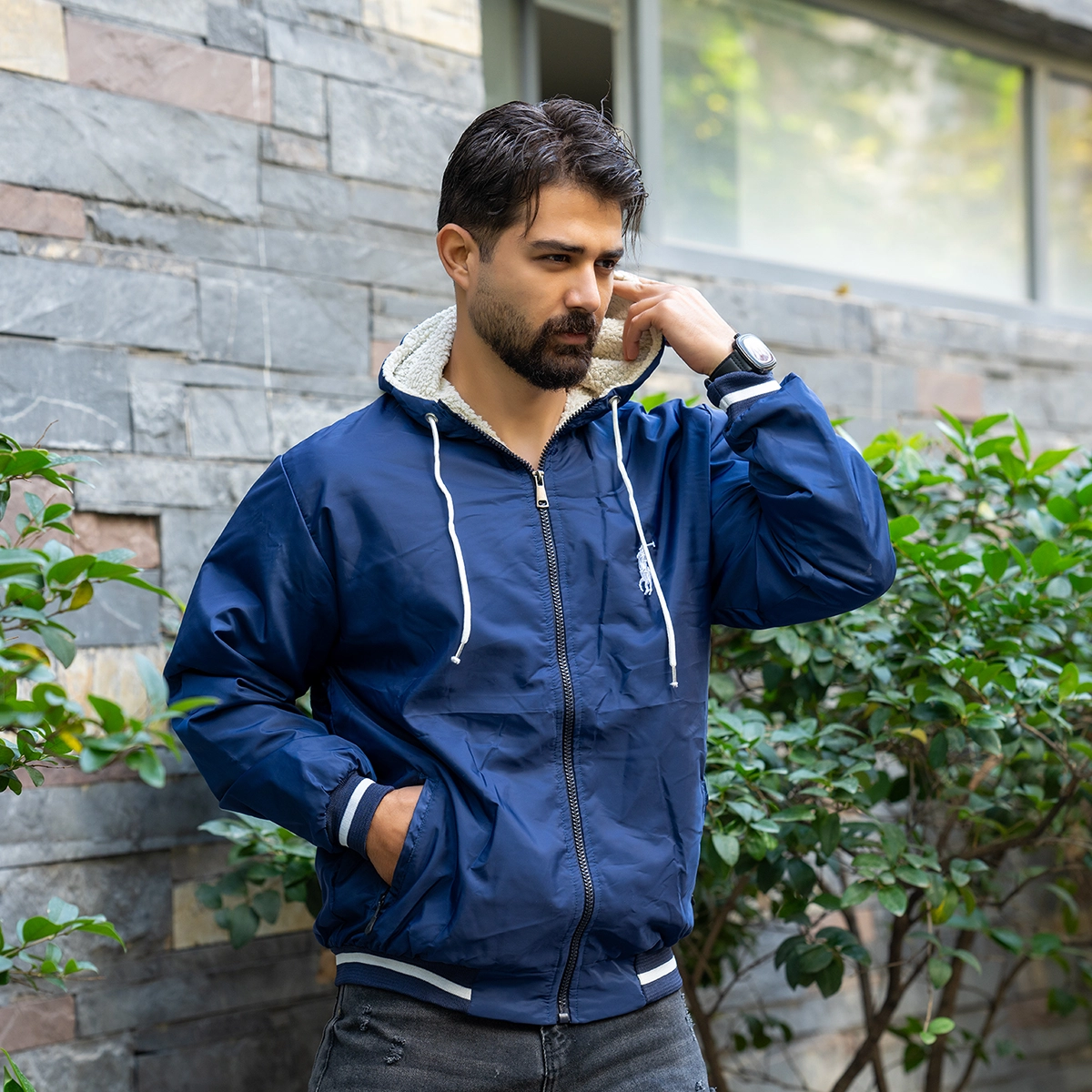 کاپشن مردانه سرمه ای داخل خز مدل P212