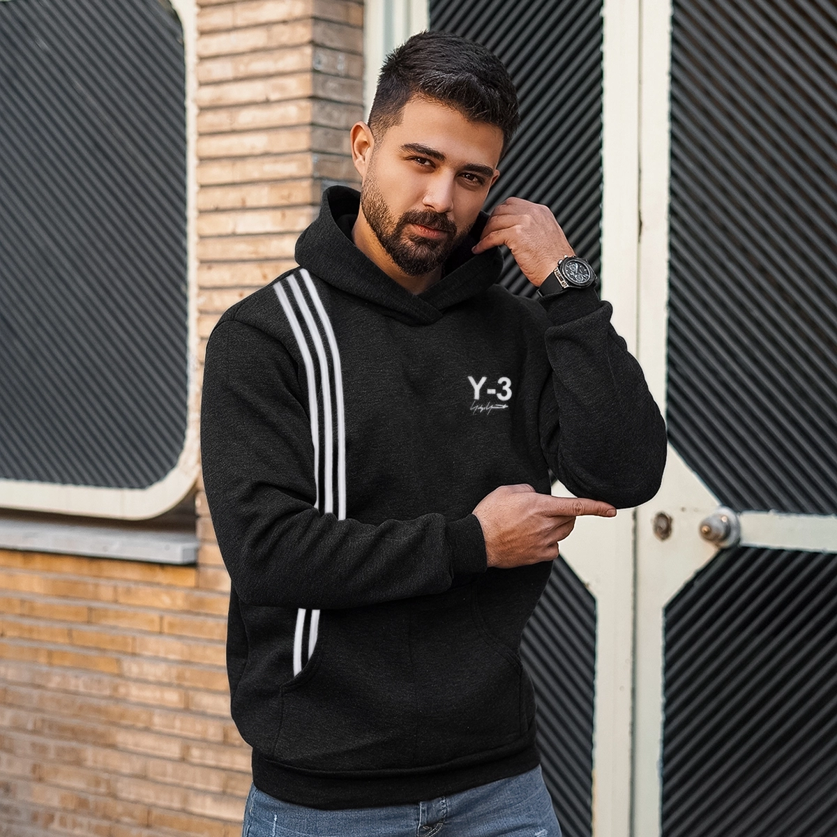 هودی مردانه مشکی Y-3 مدل kamran