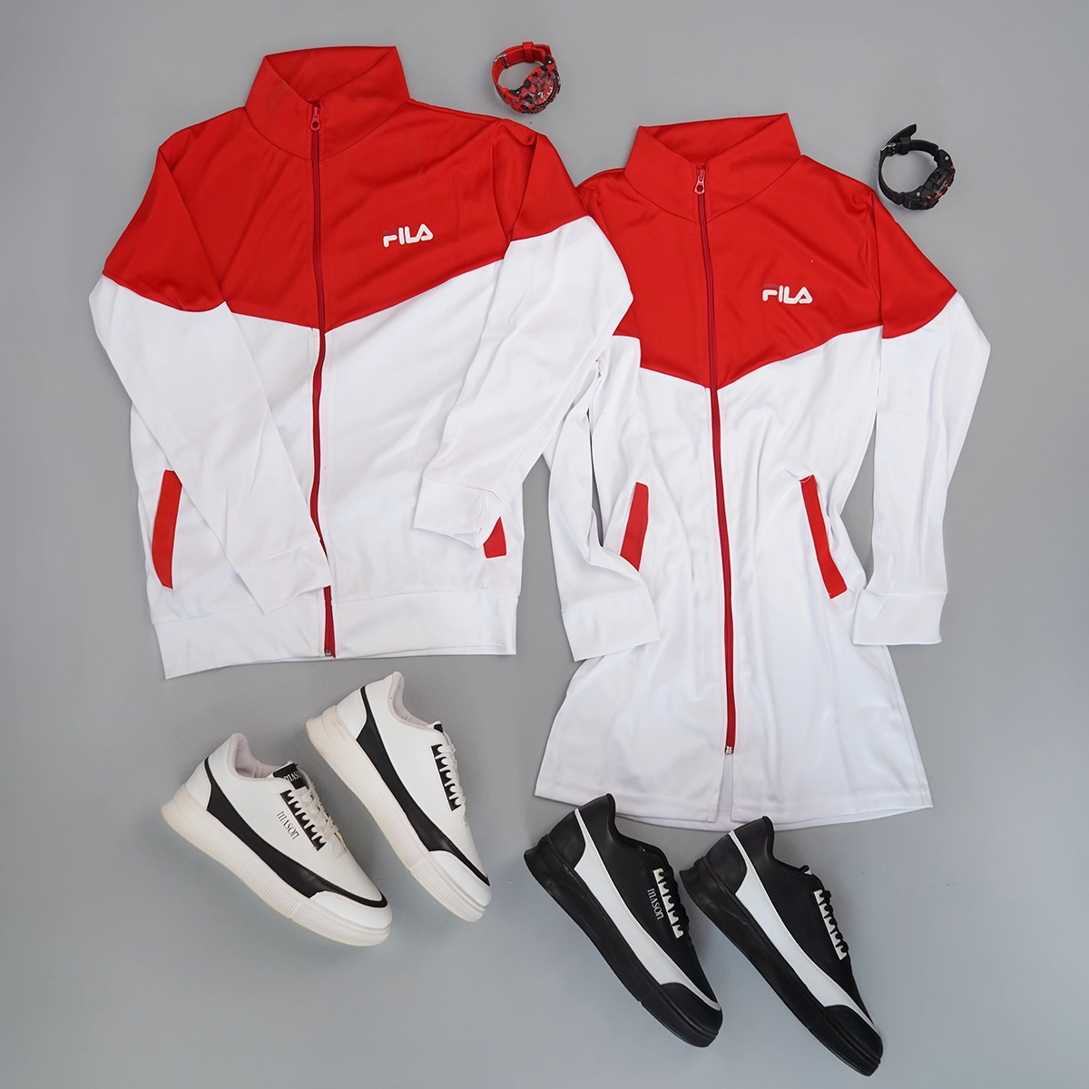 ست دو نفره سوییشرت سفید قرمز مدل Fila