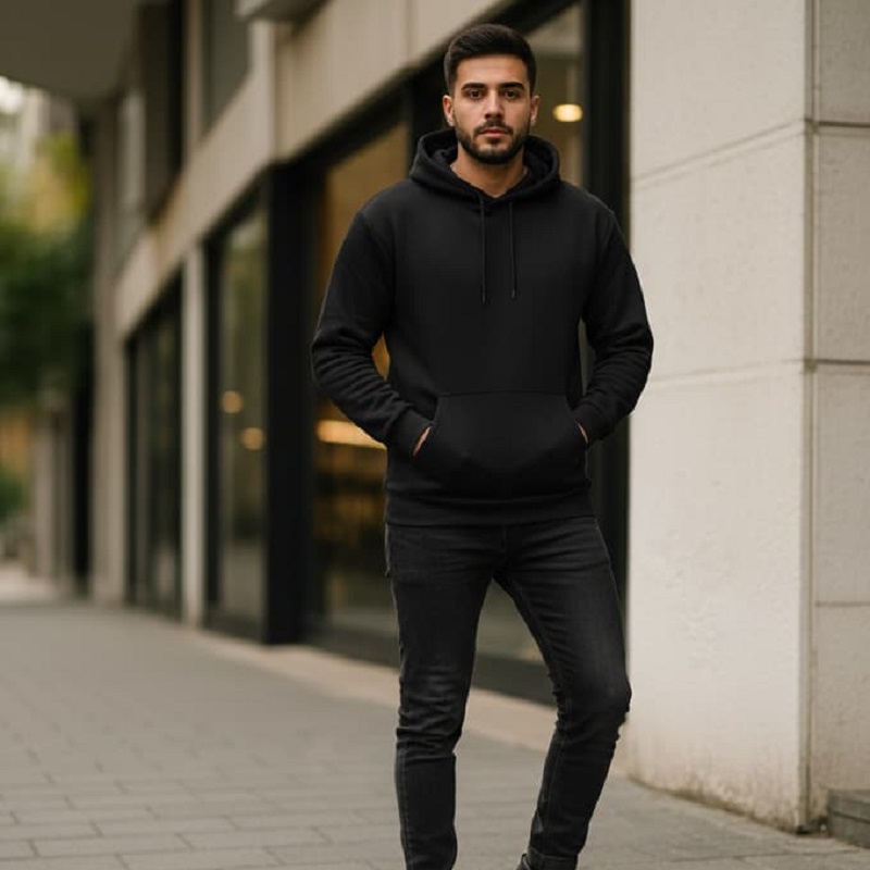 هودی کلاهدار مردانه بیسیک مشکی-مشکی