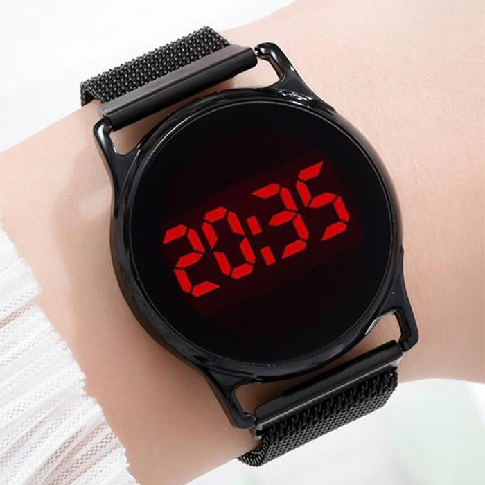 ساعت LED بند فلزی مشکی مدل Ronas