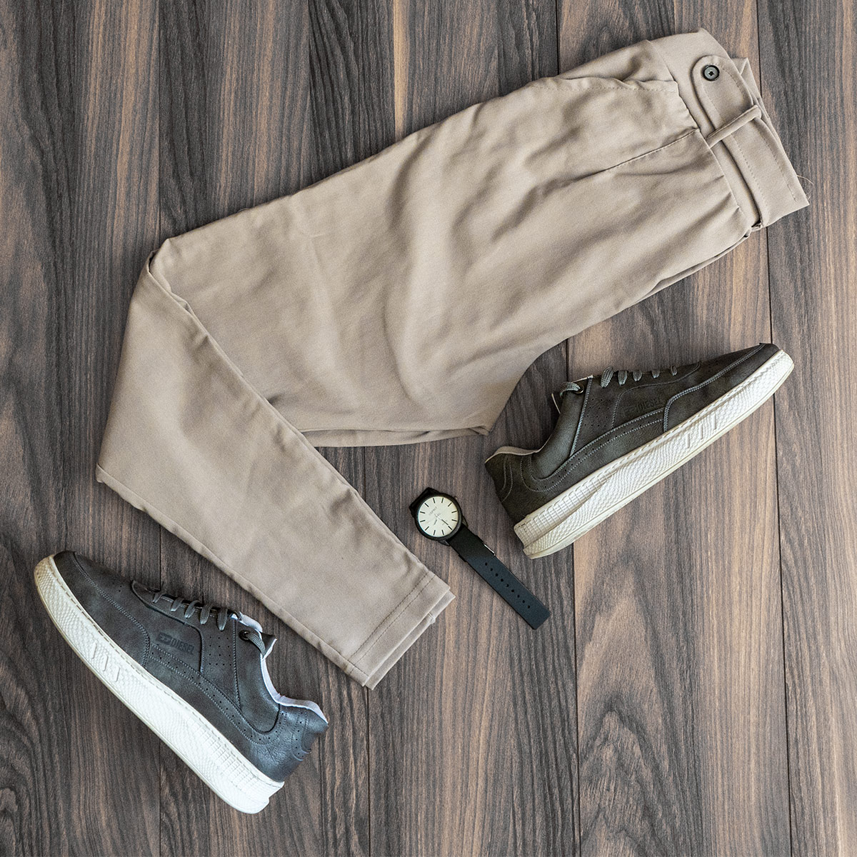 شلوار اسلش کمربندی کرمی مردانه مدل Zaros