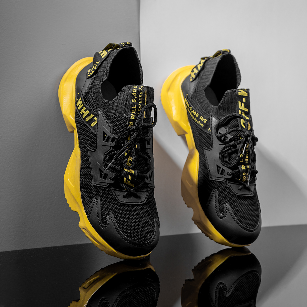 کفش ورزشی OFF WHITE مردانه مشکی زرد مدل Loka-