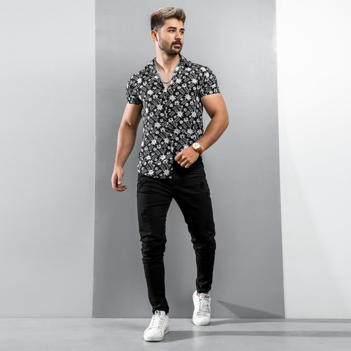 پیراهن هاوایی مردانه مدل GREAT TEAM