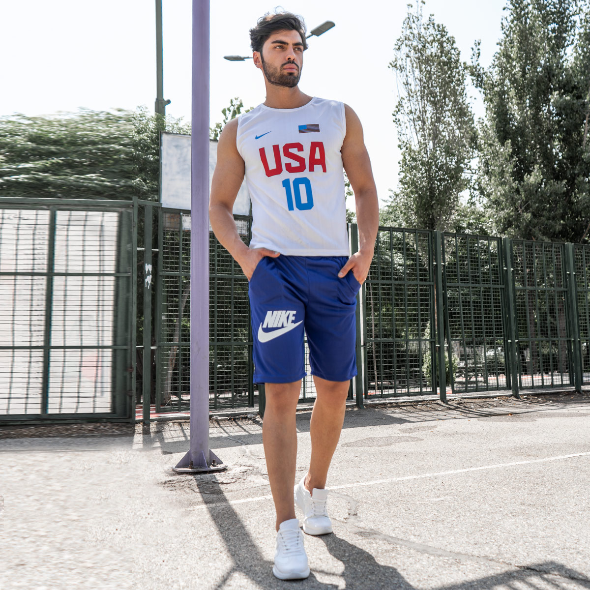 ست رکابی شلوارک Nike مردانه سفید مدل USA10