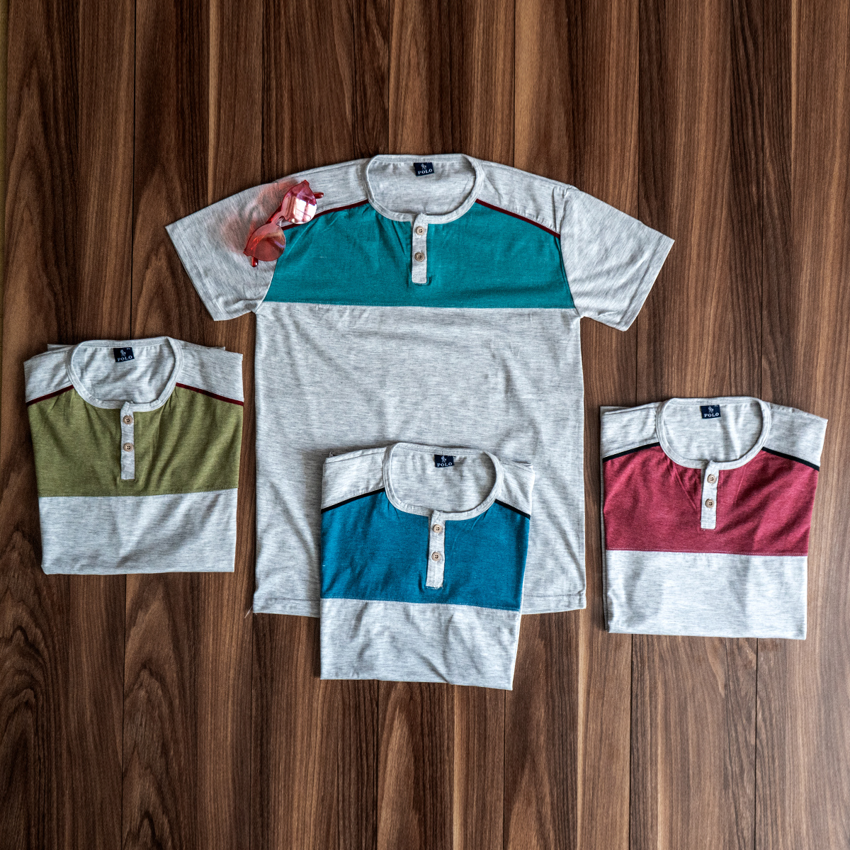 تیشرت مردانه طوسی روشن فیروزه ای مدل Ratim