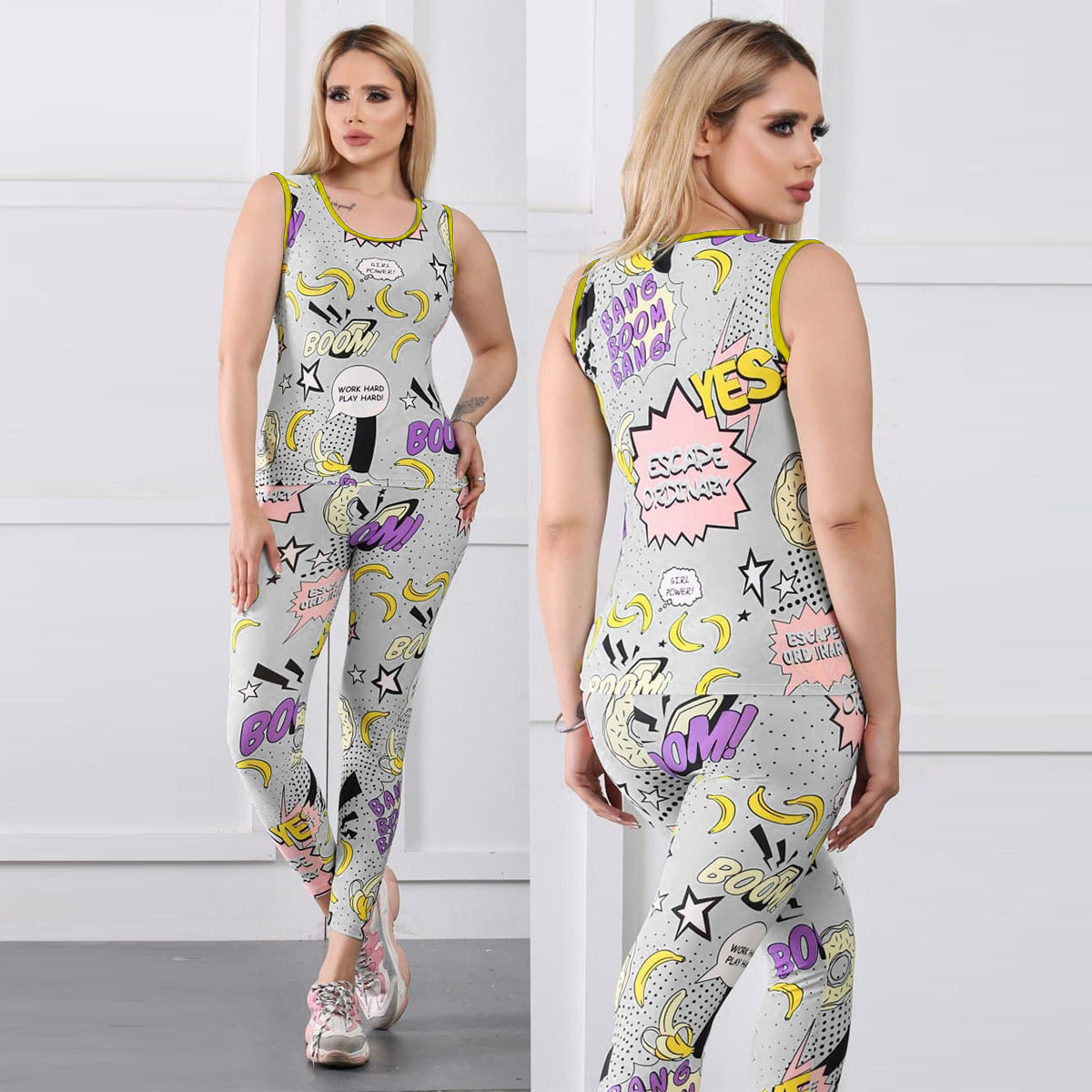 ست تاپ و ساپورت زنانه طوسی مدل Emily